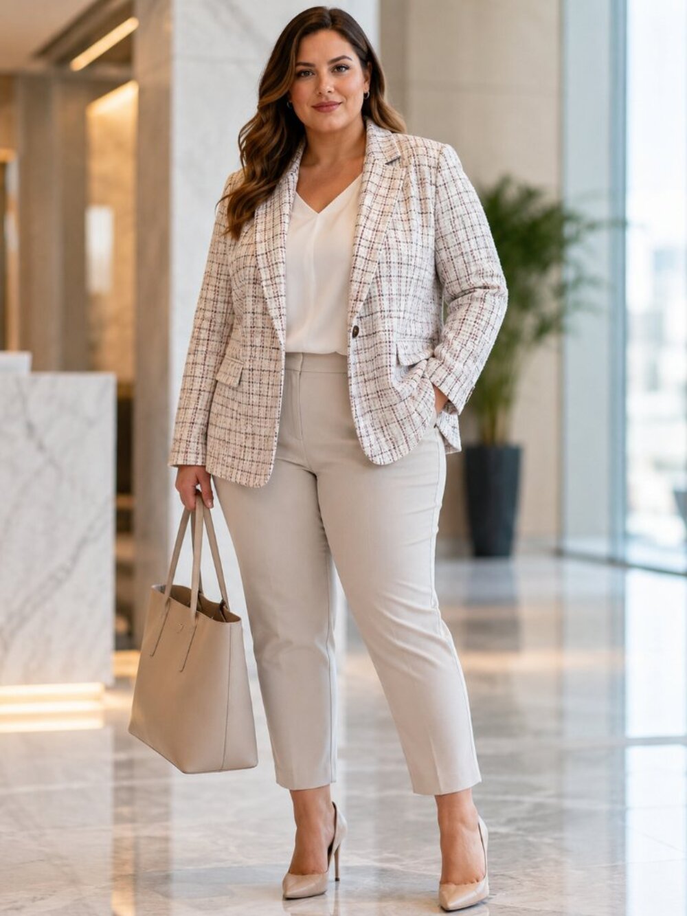 NWT Perfectly Priscilla 3X 22/24 Ivory Multi Plaid Tweed Blazer Jacket Lined